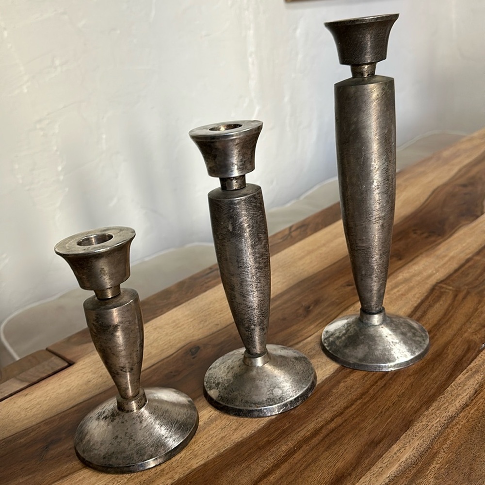 Pottery Barn Tiered Silver Plated Candle Sticks Set of 3